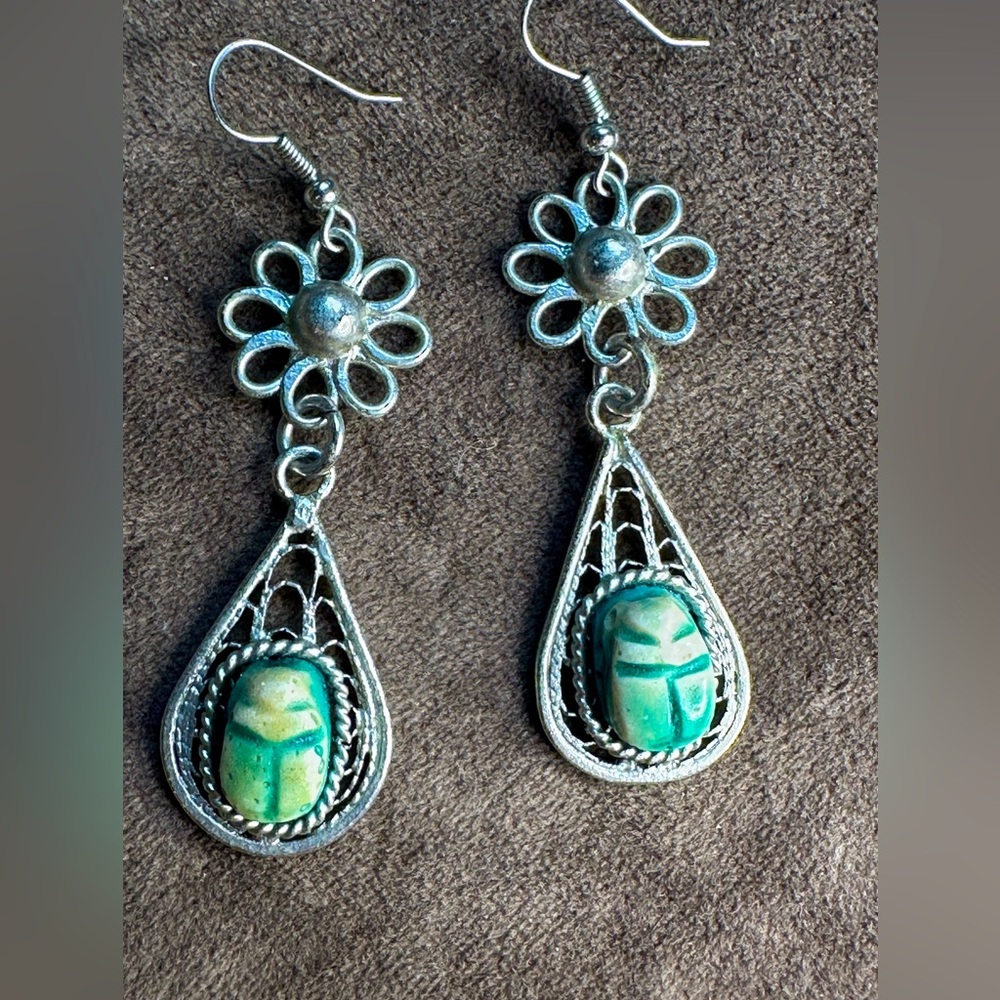 Floral Egyptian Scarab Earrings